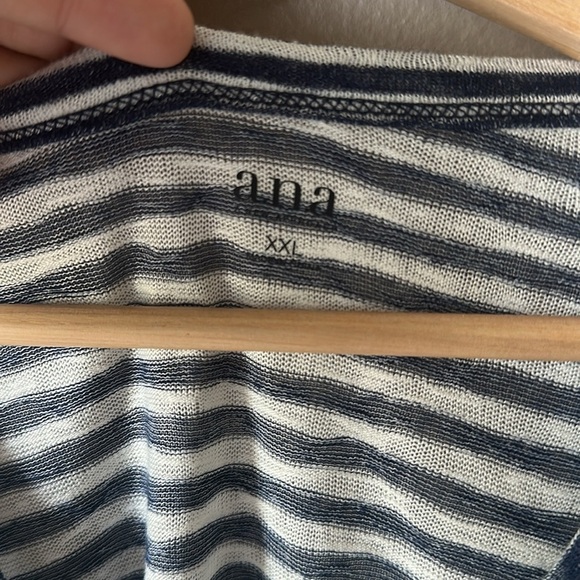 NWT A.N.A. Navy Stripe Tie Front Dolman Sleeve Top - Picture 3 of 7